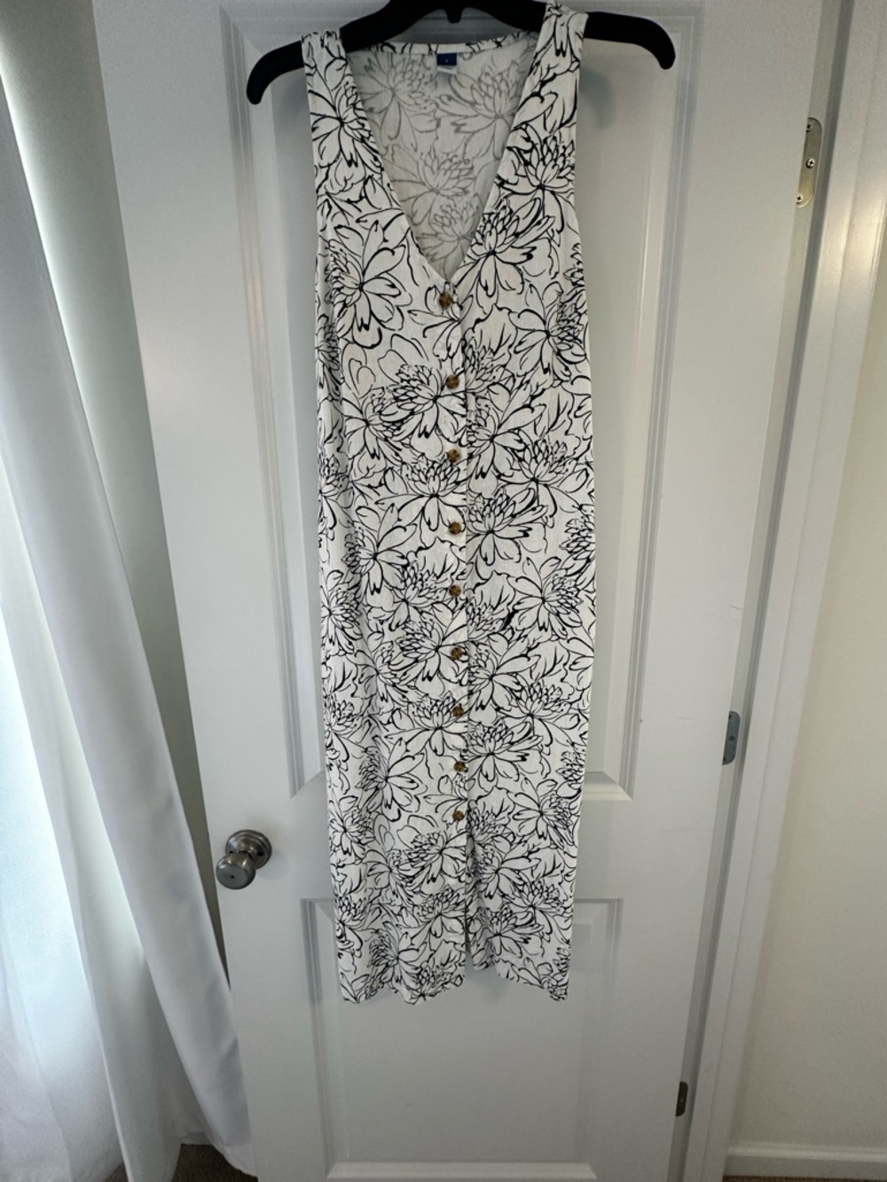 Old Navy White Floral Linen Blend Button-Front Midi Dress